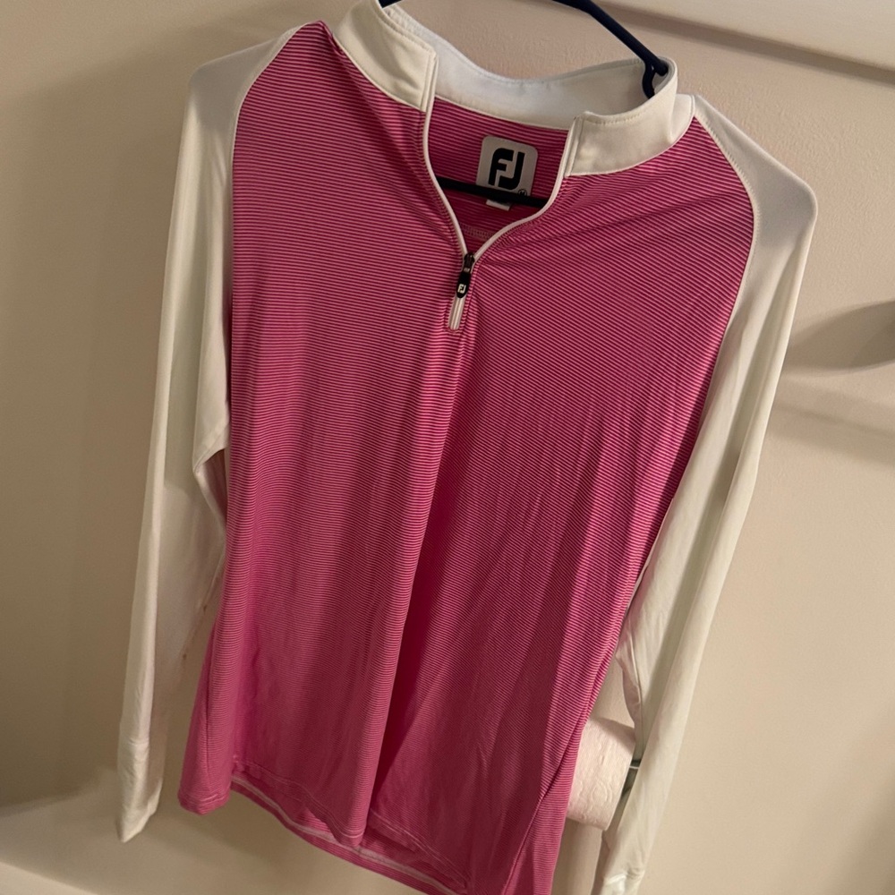 FootJoy Women's Pink and White Long-Sleeve Quarter-Zip Top